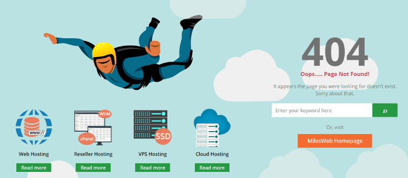 404 page, MilesWeb