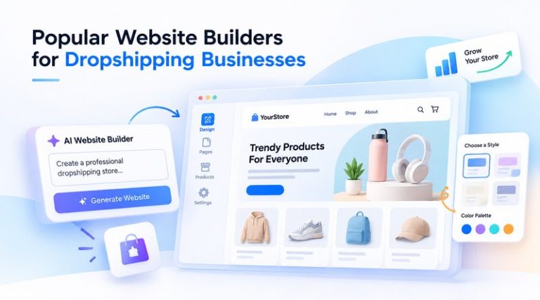 A dropshipping brand picks up speed once the platform behind it does three jobs well: linking suppliers, taking payments, and expanding with each new product line. A website builder covers all three, and the right one takes a product idea to a live store in just a few hours. Builders now cover every budget and skill level, from drag-and-drop editors to API-first systems. Merchants who pair a capable website builder with reliable web hosting or cloud hosting give their products a faster, steadier home. In this post, we will explore the benefits of website builders, the top platforms, and a launch checklist that gets the store ready for its first order.  Table Of Content What Is A Dropshipping Website Builder? What Benefits Do Dropshippers Get From a Website Builder? What Are Popular Website Builders For Dropshipping Businesses? MilesWeb AI Website Builder Shopify WooCommerce Ecwid Instamojo StoreHippo BigCommerce How Do The Top Dropshipping Website Builders Compare? How Do You Choose The Right Website Builder For Your Dropshipping Business? How Can You Set Up Your Dropshipping Website for Launch? Frequently Asked Questions What Is A Dropshipping Website Builder? A dropshipping website builder is a software platform that lets a founder create and run an online store without writing code. It supplies the design tools, product catalog, checkout, and hosting, then connects to suppliers who hold the stock. The workflow is short. A shopper places an order on the store, the website builder passes the order details to the supplier, and the supplier ships the product directly to the buyer. The founder skips the inventory management and spends the week on branding, pricing, and getting customers. What Benefits Do Dropshippers Get From a Website Builder? A website builder shortens the distance between a product idea and a first sale. Themes, payment options, and supplier links are all ready on the first day, so the founder can move on to ads and product research. .mw-feat, .mw-feat * { box-sizing: border-box; } .mw-feat { display: flex; flex-direction: column; gap: 20px; width: 100%; margin: 24px 0; padding: 0; font-family: inherit; line-height: 1.6; text-align: left; } .mw-feat .mw-card { --c1: #2563eb; --c2: #06b6d4; display: grid; grid-template-columns: 88px minmax(0, 1fr) 64px; align-items: center; column-gap: 8px; margin: 0; padding: 24px 24px 24px 12px; border: 2px solid transparent; border-radius: 18px; background: linear-gradient(#ffffff, #ffffff) padding-box, linear-gradient(135deg, var(--c1), var(--c2)) border-box; box-shadow: 0 8px 22px rgba(15, 42, 92, .10); } .mw-feat .mw-num { margin: 0; padding: 0; font-size: 46px; font-weight: 800; line-height: 1; text-align: center; background: linear-gradient(160deg, var(--c1), var(--c2)); -webkit-background-clip: text; background-clip: text; -webkit-text-fill-color: transparent; color: var(--c1); } .mw-feat .mw-body { margin: 0; padding: 2px 16px 2px 20px; border-left: 2px solid #e5ecf6; min-width: 0; } .mw-feat .mw-title { margin: 0 0 6px; padding: 0; font-size: 19px; font-weight: 700; line-height: 1.3; color: #0f2a5c; } .mw-feat .mw-text { margin: 0; padding: 0; font-size: 15px; line-height: 1.6; color: #4b5a70; } .mw-feat .mw-icon { width: 56px; height: 56px; margin: 0; border-radius: 16px; display: flex; align-items: center; justify-content: center; background: linear-gradient(135deg, #eef4ff, #e9f9fc); } .mw-feat .mw-icon svg { width: 28px; height: 28px; display: block; } .mw-feat .k1 { --c1: #2563eb; --c2: #06b6d4; } .mw-feat .k2 { --c1: #4f46e5; --c2: #2563eb; } .mw-feat .k3 { --c1: #0d9488; --c2: #06b6d4; } .mw-feat .k4 { --c1: #7c3aed; --c2: #4f46e5; } .mw-feat .k5 { --c1: #0284c7; --c2: #14b8a6; } .mw-feat .k6 { --c1: #2563eb; --c2: #7c3aed; } @media (max-width: 680px) { .mw-feat .mw-card { grid-template-columns: minmax(0, 1fr) 52px; grid-template-areas: "num icon" "body body"; row-gap: 12px; padding: 18px 16px; } .mw-feat .mw-num { grid-area: num; text-align: left; font-size: 38px; } .mw-feat .mw-icon { grid-area: icon; width: 48px; height: 48px; } .mw-feat .mw-body { grid-area: body; border-left: 0; border-top: 2px solid #e5ecf6; padding: 12px 0 0; } } 01 Quicker launch Guided setup and ready layouts can put a store online within a few hours. A faster launch means earlier customer feedback on every product. 02 Supplier links Supplier integrations pull in product details, prices, and stock counts. When a customer orders, the details travel to the supplier without a single copy and paste. 03 Payments ready at setup Cards, UPI, and wallets work from the first day. Buyers pay the way they like, and fewer of them abandon the cart at checkout. 04 AI-assisted design An AI website builder drafts the layout, navigation, and first product descriptions from a short brief. The founder edits a finished-looking store instead of starting from scratch. 05 Mobile-first pages Themes resize cleanly across phones and tablets. Most dropshipping traffic arrives on a phone, so this layout work has a direct effect on sales. 06 Space to grow Higher plans raise limits on products, currencies, and sales channels. A store that doubles in size needs no rebuild. What Are Popular Website Builders For Dropshipping Businesses? A dropshipping website builder bundles storefront design, product pages, checkout, and supplier connections in a single dashboard. Seven platforms lead the field, and each one has a clear strength in supplier connectivity, speed, or catalog size. The providers below cover what every platform offers and the seller it fits best. 1. MilesWeb AI Website Builder At MilesWeb, we built our AI website builder so a dropshipping store starts with a simple prompt. Type what the store sells, and within 5 to 10 minutes the builder returns layouts, menus, product templates, AI-generated graphics, and written content for each page. The builder, hosting, and business email come under the same roof, so launching needs one account instead of three. New users receive free AI credits in mPanel, and no coding skills are needed to start. Security comes built in on all projects. It includes SSL security for safe checkouts and daily backups for quick recovery. Key features Built-in free AI credits AI-generated store layouts Supplier import and order sync SSL security and firewall protection Daily backups with 24/7 support Related Read : MilesWeb Launches AI Builder: Powered by Vibe Coding 2. Shopify Shopify takes care of the server side, so a new store opens with checkout, security, and a dashboard already working. DSers connects AliExpress suppliers and Spocket lists US and EU vendors, and both automatically sync stock. Developers can edit Liquid theme files or build on the Storefront API. Shopify Payments handles cards in supported regions. Sellers after a large app library and dependable uptime tend to start here. Key features Large app marketplace Liquid theme customization Automatic inventory sync Hosted checkout Related Read : Webflow vs Shopify: The Battle for Total Control 3. WooCommerce WooCommerce is a free, open-source plugin that turns a WordPress website into a full store. Extensions like AliDropship and WooDropship take care of product imports and order forwarding, while hooks, REST endpoints, and direct database access support custom workflows. Speed depends on the server underneath, so a scalable cloud VPS hosting plan helps catalog queries stay quick as inventory expands. It rewards teams that are comfortable with code and plugin management. Key features WordPress integration Thousands of plugins REST API access Full code control 4. Ecwid Ecwid is an e-commerce plugin that adds an online store to an existing website, whether it runs on WordPress, Wix, or plain HTML. One catalog then sells across the website, Facebook, Instagram, and marketplaces. Supplier links run through services such as Printful and Modalyst, and a single control panel manages cart, tax, and shipping rules. Ecwid offers a free plan with a capped product count, which suits sellers testing one or two products. Sellers without a website can use Instant Site, which turns the catalog into a simple storefront. It suits bloggers and content publishers who want to add a working shop without rebuilding their website. Key features Embeddable storefront Multichannel selling Free starter plan Centralized tax and shipping rules 5. Instamojo Instamojo combines a store builder with payment collection, specifically designed for Indian sellers. Sellers can open a store from their phones and accept UPI, cards, or wallets. Payment links work on social channels, courier tie-ups track each parcel, and GST invoices are ready to send out. Payouts settle directly into the seller’s bank account, which keeps cash flow easy to follow. The same dashboard can also sell digital products such as guides or templates next to physical goods. The catalog tools work best for small and mid-size assortments, so it is a practical place to test demand with local suppliers. Key features UPI and wallet payments Payment links GST-ready invoicing Courier integrations 6. StoreHippo StoreHippo is a SaaS platform with a headless-friendly design and support for multi-vendor and multi-store setups. Developers pull catalog, order, and customer data through the APIs for a custom front end. The admin panel takes bulk uploads and applies pricing rules. For cross-border selling, each store can run in its currency and language, so the catalog reads naturally in every market. Built-in SEO fields, coupons, and abandoned cart emails then help that traffic turn into orders, even across a large product range. Key features Headless-ready APIs Multi-store management Multi-currency support Bulk catalog tools 7. BigCommerce BigCommerce operates on an open SaaS model, offering a comprehensive native feature set that reduces the need for paid apps to run a store. BigCommerce lets developers pull catalog data through its APIs, which makes a headless front end possible when a project needs one. Multi-currency checkout and product filters ship with the base platform. Supplier apps like Spocket and Modalyst link to the catalog in a few clicks, so supplier products reach the storefront fast. Pages stay quick even as the range grows, and that gives a brand space to expand. Key features Open APIs for custom front ends Product filters in the base platform Checkout in multiple currencies Handles large, growing catalogs How Do The Top Dropshipping Website Builders Compare? Every dropshipping store has different needs, from launch speed to catalog size. The table below lines up each builder on performance, scalability, ease of use, and the seller it suits best. .mw-cmp, .mw-cmp * { box-sizing: border-box; } .mw-cmp { width: 100%; margin: 24px 0; padding: 0; font-family: inherit; line-height: 1.5; border-radius: 18px; border: 1px solid #cfe6e1; box-shadow: 0 12px 30px rgba(13, 80, 72, .14); background: #ffffff; overflow-x: auto; overflow-y: hidden; -webkit-overflow-scrolling: touch; } .mw-cmp table { width: 100%; min-width: 860px; margin: 0; border-collapse: collapse; border-spacing: 0; border: 0; table-layout: auto; } .mw-cmp thead tr { background: linear-gradient(120deg, #0b3b4a 0%, #0f766e 50%, #14b8a6 100%); } .mw-cmp th, .mw-cmp td { margin: 0 !important; padding: 16px 18px !important; border: 0 !important; text-align: left !important; vertical-align: middle !important; word-break: normal !important; overflow-wrap: normal !important; hyphens: none !important; -webkit-hyphens: none !important; } .mw-cmp th { font-size: 12.5px; font-weight: 700; letter-spacing: .07em; text-transform: uppercase; line-height: 1.35; color: #ffffff; background: transparent; white-space: nowrap; } .mw-cmp td { border-bottom: 1px solid #e3efec !important; font-size: 14.5px; line-height: 1.5; color: #3c4f57; background: transparent; } .mw-cmp .nb { white-space: nowrap; } .mw-cmp tbody tr { background: #ffffff; } .mw-cmp tbody tr:nth-child(even) { background: #f4faf9; } .mw-cmp tbody tr:hover { background: #e9f7f4; } .mw-cmp tbody tr:last-child td { border-bottom: 0 !important; } /* Provider column */ .mw-cmp th:first-child, .mw-cmp td:first-child { white-space: nowrap; position: sticky; left: 0; z-index: 1; } .mw-cmp th:first-child { background: #0b3b4a; } .mw-cmp td:first-child { font-weight: 700; color: #0b3b4a; background: inherit; } /* Highlighted first row */ .mw-cmp tbody tr.mw-top, .mw-cmp tbody tr.mw-top:hover { background: linear-gradient(90deg, #d5f5ee 0%, #e3f4f1 45%, #fdf0d5 100%); } .mw-cmp tbody tr.mw-top td { border-bottom: 1px solid #bfe3da !important; color: #123b41; font-weight: 600; } .mw-cmp tbody tr.mw-top td:first-child { color: #0f766e; font-size: 15.5px; background: #d5f5ee; } Provider Hosting Model API Access Dropshipping Integrations Security MilesWeb Hosting included Standard integrations Supplier import tools SSL, firewall, daily backups Shopify Fully hosted Storefront API DSers, Spocket Built-in SSL WooCommerce Self-hosted REST API AliDropship, WooDropship Depends on the server Ecwid Cloud-hosted embed Platform API Printful, Modalyst Platform-managed Instamojo Managed SaaS Limited Indian courier tie-ups Payment-grade checkout StoreHippo SaaS Headless-ready APIs Multi-vendor tools Platform-managed BigCommerce Open SaaS Catalog APIs Spocket, Modalyst Platform-managed How Do You Choose The Right Website Builder For Your Dropshipping Business? Start with the store's goals, then test each platform against them. A shortlist built this way protects the budget through the first growth phase. A written list of must-have features before any demo also keeps the comparison honest. .mw-chk, .mw-chk * { box-sizing: border-box; } .mw-chk { display: flex; flex-direction: column; gap: 18px; width: 100%; margin: 24px 0; padding: 0; font-family: inherit; line-height: 1.6; text-align: left; } .mw-chk .mw-item { --a: #0f766e; --b: #14b8a6; display: flex; align-items: flex-start; gap: 22px; margin: 0; padding: 24px 28px; border-radius: 18px; background: linear-gradient(120deg, #ffffff 0%, #f1faf8 100%); border: 1px solid #d3e9e4; box-shadow: 0 8px 22px rgba(13, 80, 72, .09); transition: box-shadow .25s ease, transform .25s ease; } .mw-chk .mw-item:hover { transform: translateY(-3px); box-shadow: 0 16px 32px rgba(13, 80, 72, .16); } .mw-chk .mw-tile { flex: 0 0 60px; width: 60px; height: 60px; margin: 0; border-radius: 16px; display: flex; align-items: center; justify-content: center; background: linear-gradient(135deg, var(--a), var(--b)); box-shadow: 0 8px 16px rgba(13, 80, 72, .22); } .mw-chk .mw-tile svg { width: 28px; height: 28px; display: block; } .mw-chk .mw-info { flex: 1; min-width: 0; margin: 0; padding: 0; } .mw-chk .mw-step { display: inline-block; margin: 0 0 8px; padding: 3px 12px; border-radius: 999px; font-size: 11.5px; font-weight: 700; letter-spacing: .1em; line-height: 1.5; color: #ffffff; background: linear-gradient(90deg, var(--a), var(--b)); } .mw-chk .mw-head { margin: 0 0 6px; padding: 0; font-size: 20px; font-weight: 700; line-height: 1.3; color: #0b3b4a; } .mw-chk .mw-copy { margin: 0; padding: 0; font-size: 15px; line-height: 1.65; color: #496068; } .mw-chk .i1 { --a: #0f766e; --b: #14b8a6; } .mw-chk .i2 { --a: #0e7490; --b: #22d3ee; } .mw-chk .i3 { --a: #047857; --b: #34d399; } .mw-chk .i4 { --a: #0369a1; --b: #38bdf8; } .mw-chk .i5 { --a: #115e59; --b: #2dd4bf; } .mw-chk .i6 { --a: #166534; --b: #4ade80; } @media (max-width: 560px) { .mw-chk .mw-item { gap: 16px; padding: 20px 18px; } .mw-chk .mw-tile { flex-basis: 48px; width: 48px; height: 48px; border-radius: 14px; } .mw-chk .mw-tile svg { width: 24px; height: 24px; } .mw-chk .mw-head { font-size: 18px; } } @media (max-width: 380px) { .mw-chk .mw-item { flex-direction: column; gap: 14px; } } 01 Supplier compatibility Please verify whether the builder supports the suppliers already included in the plan. Native integrations reduce manual order handling and the delays it brings. 02 Total cost Add up the subscription, app fees, and transaction charges. One monthly figure per platform makes the comparison fair. 03 Ease of setup Open the editor and click through onboarding before paying anything. A builder that is quick to learn gets the first product listed sooner. 04 Speed and uptime Look for rapid page loads and a stated uptime commitment. Both shape search rankings and the share of visitors who buy. 05 Security standards Look for an SSL certificate first, then payment compliance and malware scanning. A secure checkout page is often what convinces buyers to complete their orders. 06 Growth limits Read the caps on products, traffic, and sales channels. Find out whether checkout still loads fast during a busy sale. Stores that expect a rush during sale events can host the builder on a cloud hosting provider, which keeps pages fast and online when traffic spikes. How Can You Set Up Your Dropshipping Website for Launch? A clear checklist turns a finished design into a store that is ready for traffic. Each step takes a few hours, and together they shape the first impression every customer gets. Working through them in order also exposes gaps while changes are still cheap. .mw-st-wrap { width: 100%; margin: 28px 0; padding: 0; container-type: inline-size; container-name: mwst; } .mw-st, .mw-st * { box-sizing: border-box; } .mw-st { --rail: 56px; --node: 48px; --gap: 22px; width: 100%; margin: 0; padding: 0; font-family: inherit; line-height: 1.6; text-align: left; } .mw-st .mw-row { position: relative; display: grid; grid-template-columns: var(--rail) minmax(0, 1fr); column-gap: 20px; margin: 0 0 var(--gap); padding: 0; } .mw-st .mw-row:last-child { margin-bottom: 0; } /* Rail lives inside its own column, so it never touches the text */ .mw-st .mw-rail { position: relative; margin: 0; padding: 0; } .mw-st .mw-row:not(:last-child) .mw-rail::after { content: ""; position: absolute; left: calc(var(--rail) / 2 - 1px); top: calc(var(--node) + 4px); bottom: calc(var(--gap) * -1 - 2px); width: 2px; border-radius: 2px; background: linear-gradient(180deg, #9db8e8, #cdd9ee); } .mw-st .mw-node { position: relative; z-index: 1; width: var(--node); height: var(--node); margin: 0 auto; border-radius: 50%; display: flex; align-items: center; justify-content: center; font-size: 16px; font-weight: 800; letter-spacing: .02em; line-height: 1; color: #ffffff; background: linear-gradient(135deg, var(--a), var(--b)); box-shadow: 0 0 0 5px #ffffff, 0 8px 18px rgba(15, 42, 92, .25); } .mw-st .mw-card { margin: 0; padding: 22px 26px 24px; border-radius: 14px; background: linear-gradient(135deg, #ffffff 0%, #f5f8fe 100%); border: 1px solid #dde6f3; box-shadow: 0 8px 22px rgba(15, 42, 92, .08); transition: transform .25s ease, box-shadow .25s ease; } .mw-st .mw-row:hover .mw-card { transform: translateY(-3px); box-shadow: 0 16px 32px rgba(15, 42, 92, .14); } .mw-st .mw-top { display: flex; align-items: center; justify-content: space-between; gap: 16px; margin: 0 0 8px; padding: 0; } .mw-st .mw-title { margin: 0; padding: 0; font-size: 19px; font-weight: 700; line-height: 1.3; color: #0f2a5c; } .mw-st .mw-chip { flex: 0 0 auto; width: 40px; height: 40px; margin: 0; border-radius: 10px; display: flex; align-items: center; justify-content: center; background: linear-gradient(135deg, #eaf1fd, #dce8fb); } .mw-st .mw-chip svg { width: 22px; height: 22px; display: block; } .mw-st .mw-desc { margin: 0; padding: 0; font-size: 15px; line-height: 1.7; color: #4a5a70; } .mw-st .s1 { --a: #0f2a5c; --b: #1e40af; } .mw-st .s2 { --a: #1e3a8a; --b: #1d4ed8; } .mw-st .s3 { --a: #1d4ed8; --b: #2563eb; } .mw-st .s4 { --a: #2563eb; --b: #0284c7; } .mw-st .s5 { --a: #0284c7; --b: #0ea5e9; } .mw-st .s6 { --a: #0e7490; --b: #14b8a6; } @container mwst (max-width: 560px) { .mw-st { --rail: 42px; --node: 38px; --gap: 18px; } .mw-st .mw-row { column-gap: 14px; } .mw-st .mw-node { font-size: 14px; box-shadow: 0 0 0 4px #ffffff, 0 6px 14px rgba(15, 42, 92, .22); } .mw-st .mw-card { padding: 18px 18px 20px; } .mw-st .mw-title { font-size: 17px; } .mw-st .mw-chip { width: 34px; height: 34px; } .mw-st .mw-chip svg { width: 19px; height: 19px; } } @container mwst (max-width: 360px) { .mw-st .mw-chip { display: none; } } 01 Connect suppliers Import products and map prices to the chosen margins. Place one test order from start to finish before going live. 02 Write product pages Each listing needs a clear name, key benefits, and the specifications. Original descriptions on every page provide search engines a reason to index it. 03 Set payments and shipping Switch on local gateways and list delivery times by region. Clear timelines mean fewer questions reach the support inbox. 04 Activate security Turn on SSL and firewall protection before the first visitor arrives. The padlock shows in the browser, and checkout stays safeguarded. 05 Test on every device Open the store on a phone, a tablet, and a desktop. Smooth navigation matters most for mobile buyers. 06 Prepare analytics and ads Install tracking pixels and link Google Analytics. Early numbers show which campaigns to back. A staging copy on a free cloud VPS gives the team a safe space to rehearse these steps before the public launch. Key Takeaway The dropshipping market rewards speed, trust, and consistency, and each builder above supports those goals in its own way. Shopify and BigCommerce bring depth, WooCommerce brings control, and Ecwid, Instamojo, and StoreHippo cover embedding, local payments, and complex catalogs. Founders who establish the right foundation will move faster than ever as AI reshapes store design and management. MilesWeb’s AI Website Builder gives dropshippers that head start with instant layouts, built-in SSL security, daily backups, and round-the-clock support for every store. As these tools improve, launching a first store and the next will get faster and easier. Frequently Asked Questions 1. What is a dropshipping website builder? It builds a ready-to-sell online store, and nobody has to write a line of code. You pick a layout, add products from your suppliers, and switch on payments. When someone orders, the supplier packs and ships it, so you never hold stock. 2. Can I create a dropshipping website without coding? Yes. Modern builders work with drag-and-drop editors and ready-made templates. With our free dropshipping AI website builder, you describe the store in a few lines and get a working draft in minutes. You then edit text, images, and prices directly on the page. Thereafter, connect a supplier, enable payments, and publish, with no code needed at any step. 3. Which is the easiest dropshipping website builder to use? It depends on your starting point. Shopify suits sellers who want a hosted all-in-one setup, and Ecwid suits anyone who already has a site. For a first-time seller, our AI website builder at MilesWeb is one of the quickest routes, because the layout, menus, and product pages are drafted for you. New users also get free AI credits to try it before committing. 4. Are dropshipping website builders mobile-friendly? Most are. Themes resize automatically for phones and tablets, and that matters because many dropshipping shoppers browse and buy on a phone. Every store made with the MilesWeb AI Website Builder comes with a mobile-friendly design, so product pages and checkout work well on small screens without extra setup.