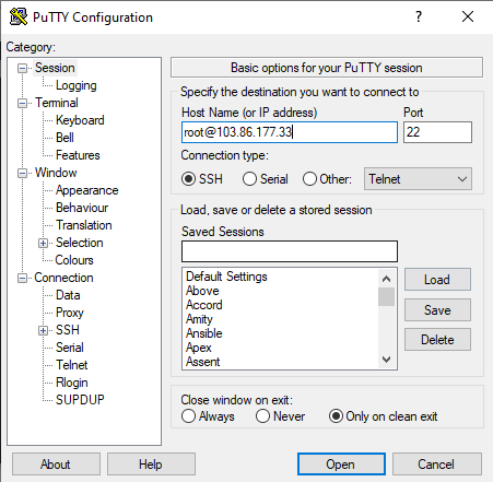 enter the hostname or the IP address