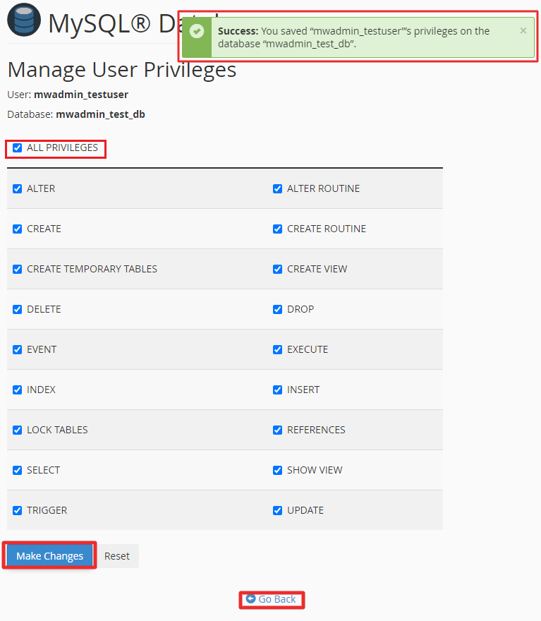 How to Grant all Privileges to a User in MySQL with cPanel?