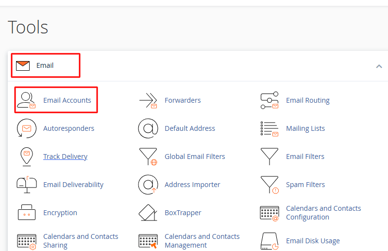 Email Accounts in the EMAIL section