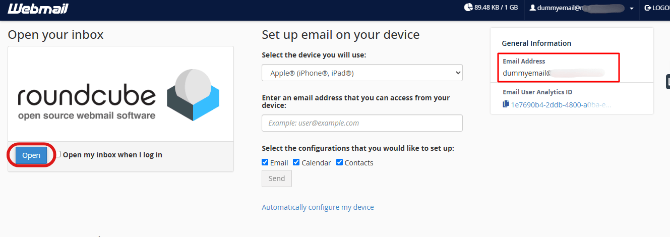 Roundcube interface