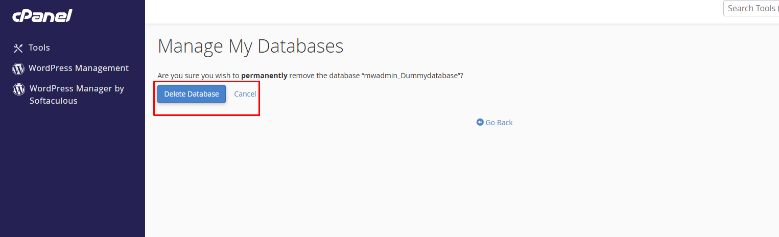 Click on Delete Database