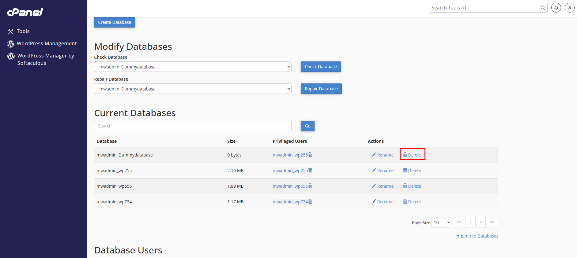 Manage My Databases application