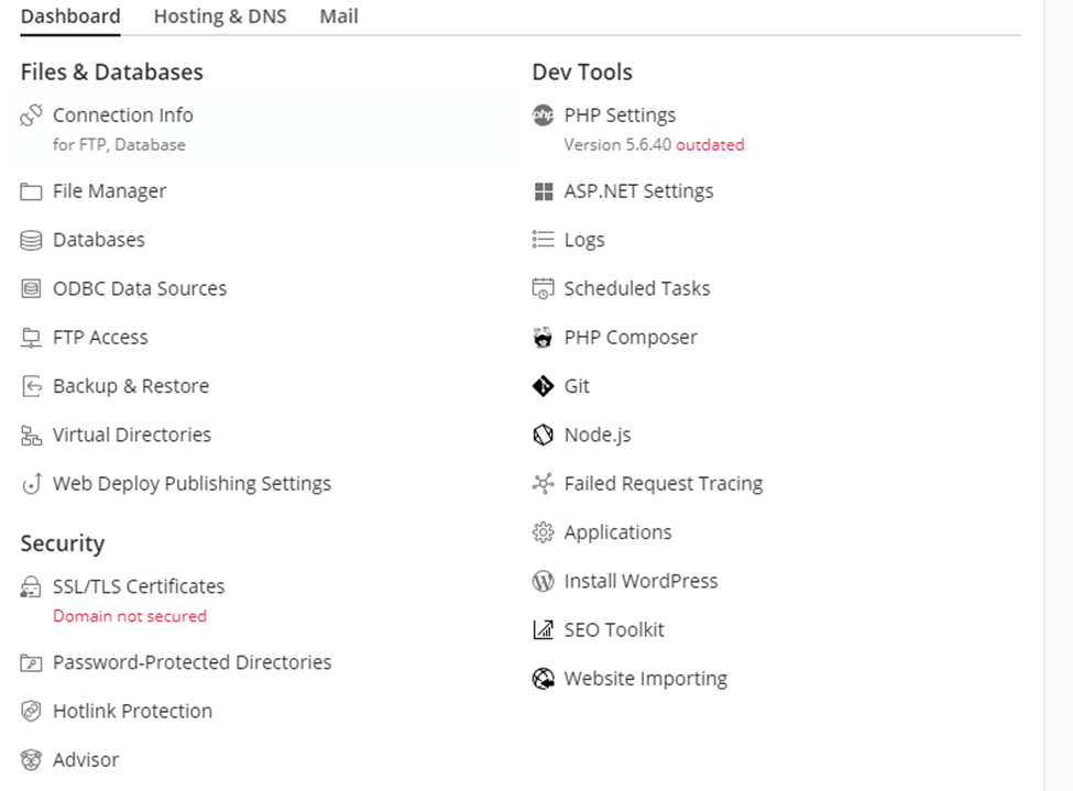 Web Deploy Publishing Settings