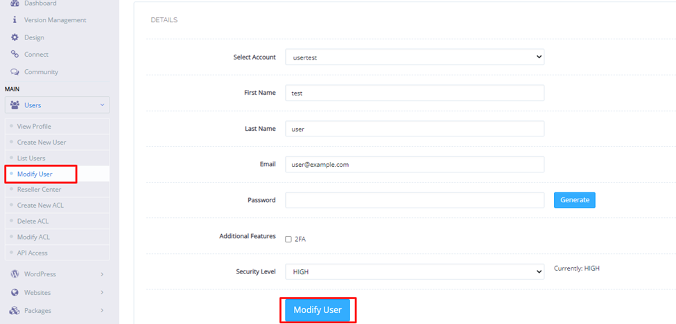 Modify Users from the CyberPanel dashboard