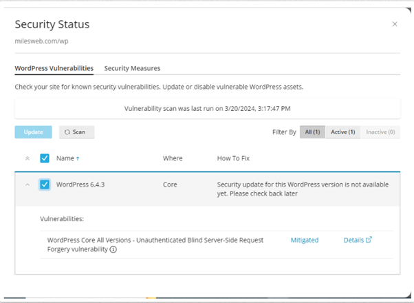 wordpress vulnerabilities tab