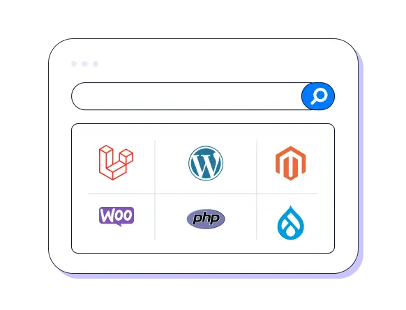 Choose from our varied app options, like Laravel, PHP, Magento, WordPress, Drupal, WooCommerce, and More.